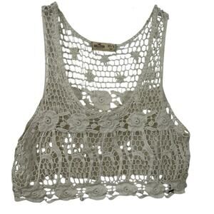 Hollister Crochet Lace Crop Tank Top Boho Festival Hippie Cream XS S